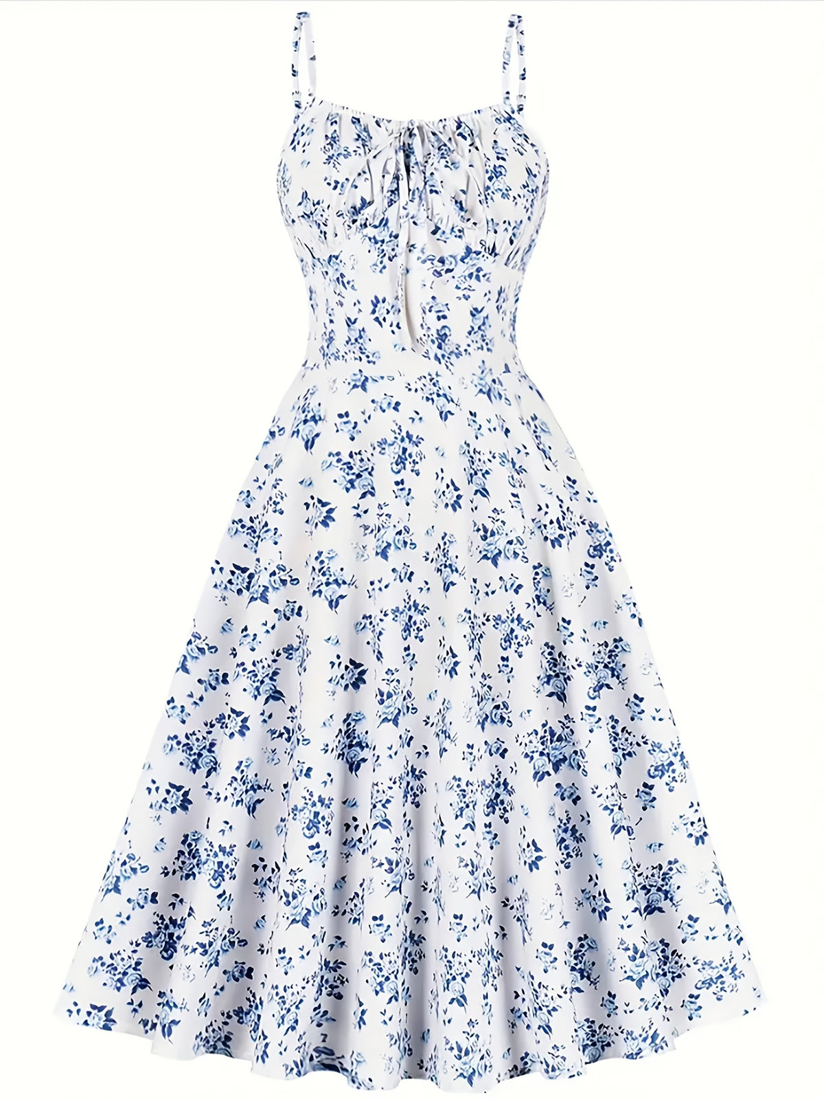 Retro Sleeveless Spaghetti Strap Dress - White