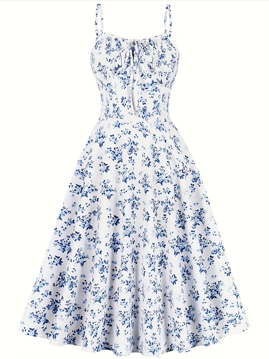 Retro Sleeveless Spaghetti Strap Dress - White