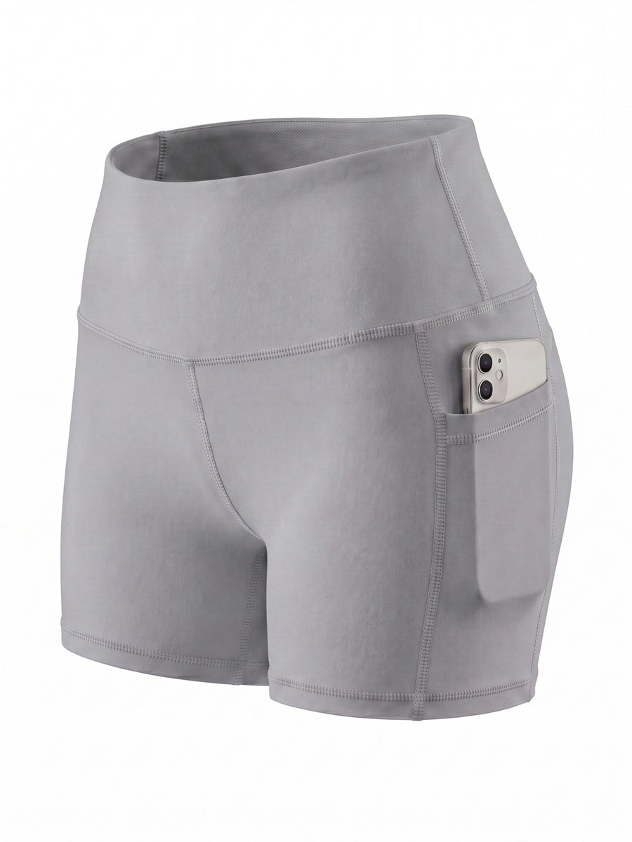 Summer Fashion Women's High-Waist 3-Inch Shorts with Pockets, Moisture-Wicking Summer Style - Anti-See-Through, Tummy Control, Non-Slip Waistband - Light Grey