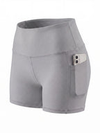 Summer Fashion Women's High-Waist 3-Inch Shorts with Pockets, Moisture-Wicking Summer Style - Anti-See-Through, Tummy Control, Non-Slip Waistband - Light Grey
