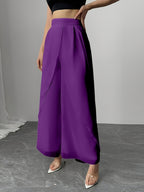 Women's Wide-Leg Pants, Simple Loose Long Pants, Flowing and Lightweight, Casual Elegant Style - Purple
