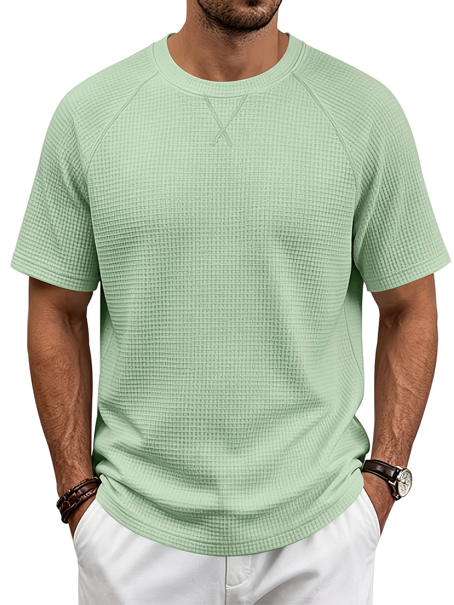 Men'S Summer Easy Fashion Loose Comfortable Breathable Casual Round Neck Short Sleeve T-Shirt - Light Green