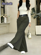 Women's Slim Fit Casual Pants - Spring/Summer Women's Pants - High-Waisted Fashionable Pocket Casual Pants - High-Waisted Versatile Casual Wide-Leg Pants - Olive Green