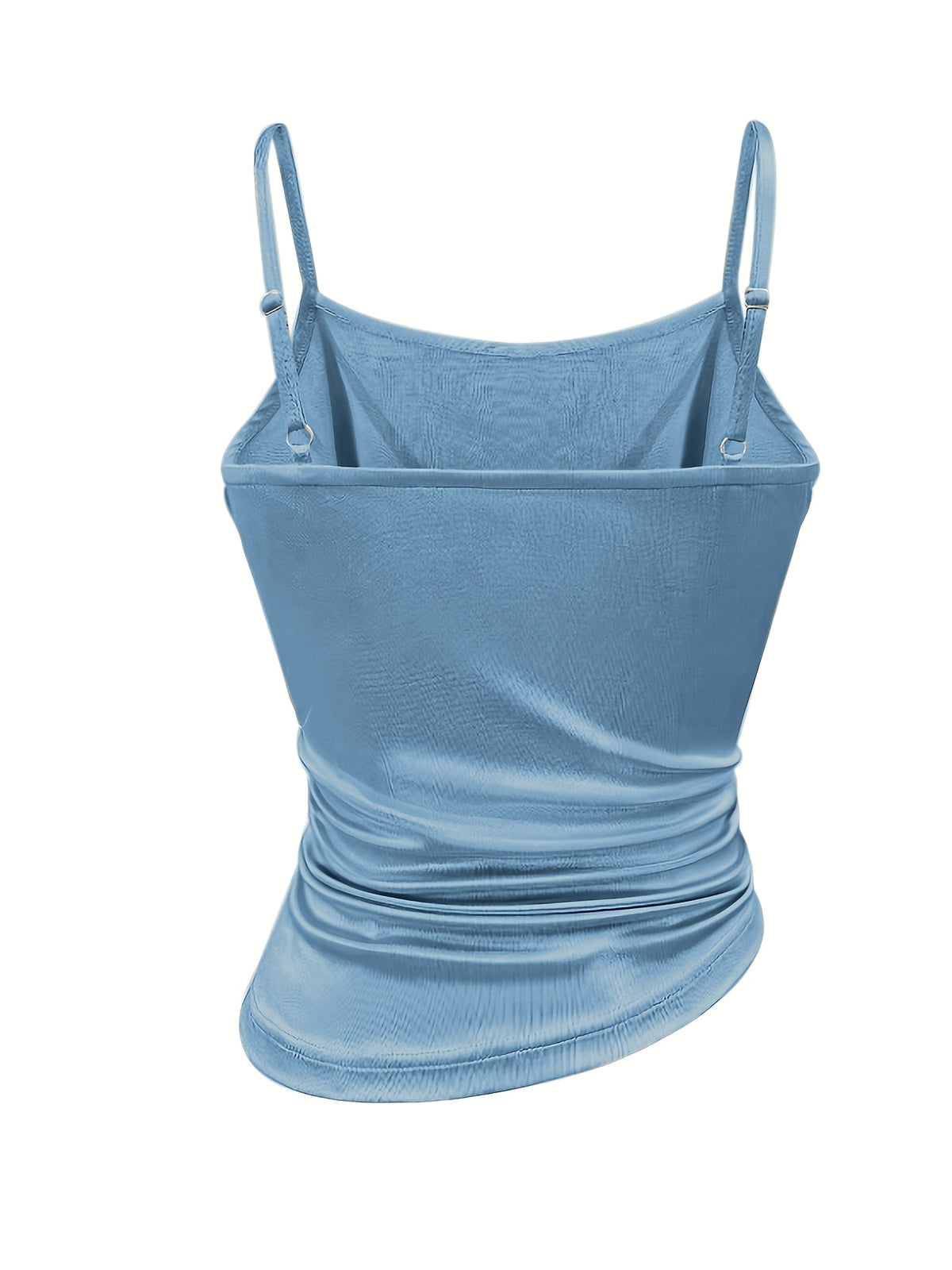 [Development WY260120078] Women's Satin Irregular Hem Side Gathers Daily Fashion Commuting Vacation Camisole Top - Lake Blue