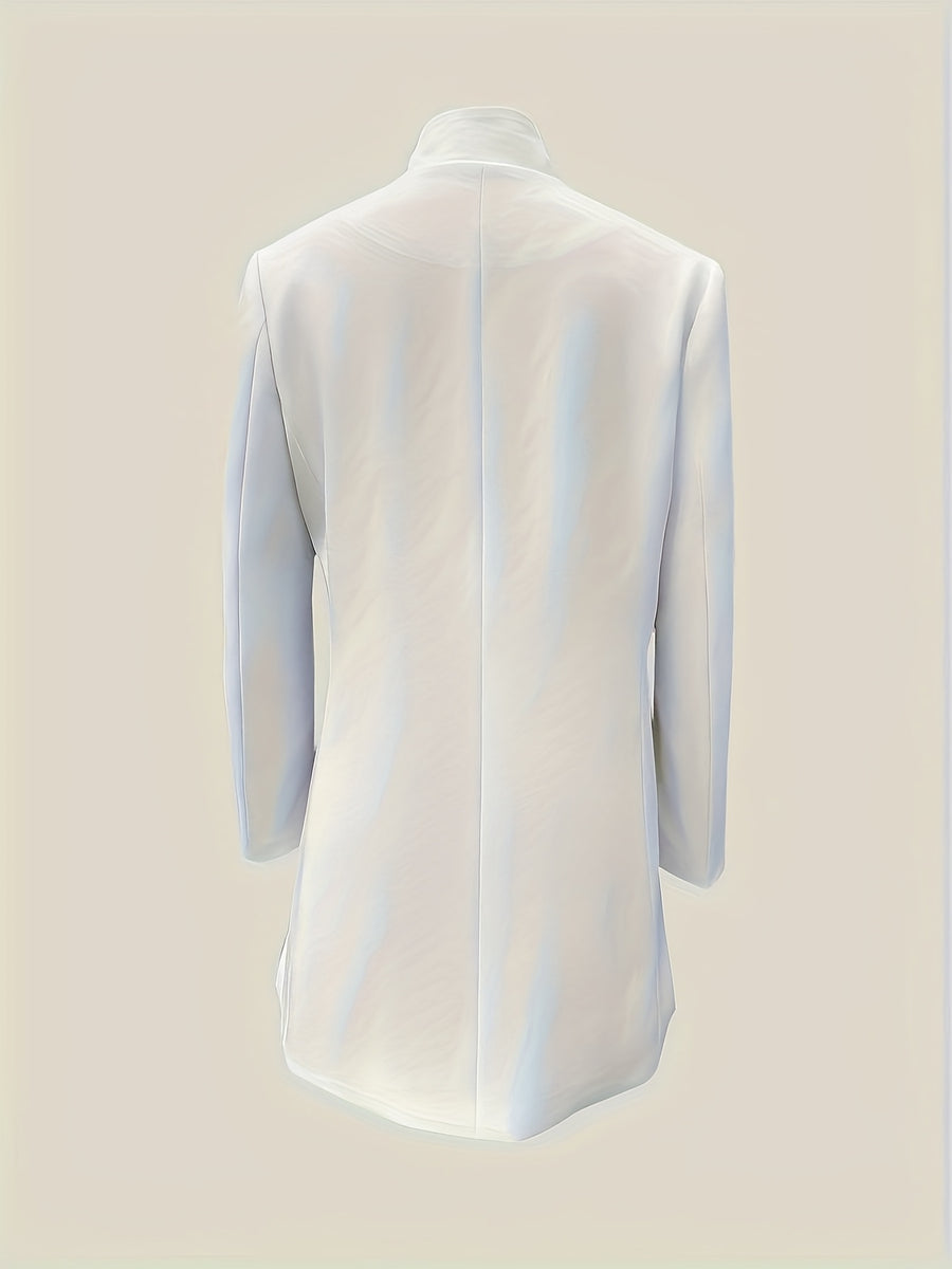 Women's Classic Floral Embroidered Jacket - Soft White H-Line Single-Breasted Coat, Machine Washable, Versatile for All Seasons, Casual and Business Wear, Stylish Layering Design, High-Quality Stitching, Exquisite Embroidered Overcoat, Office Attire - White
