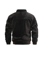 Autumn Winter Men'S Velvet Thickened Jacket, Vintage Jacquard Embroidery Stand Collar Bomber Coat, Loose Fleece Lined Warm Casual Outerwear, Multiple Colors Available - Grey