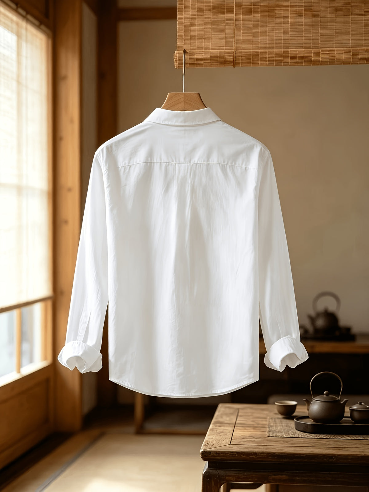 Men'S Autumn Classic Solid Color Long Sleeve Button-Up Shirt, Lapel Collar Casual Blouse, Loose Soft Breathable Daily Top - White