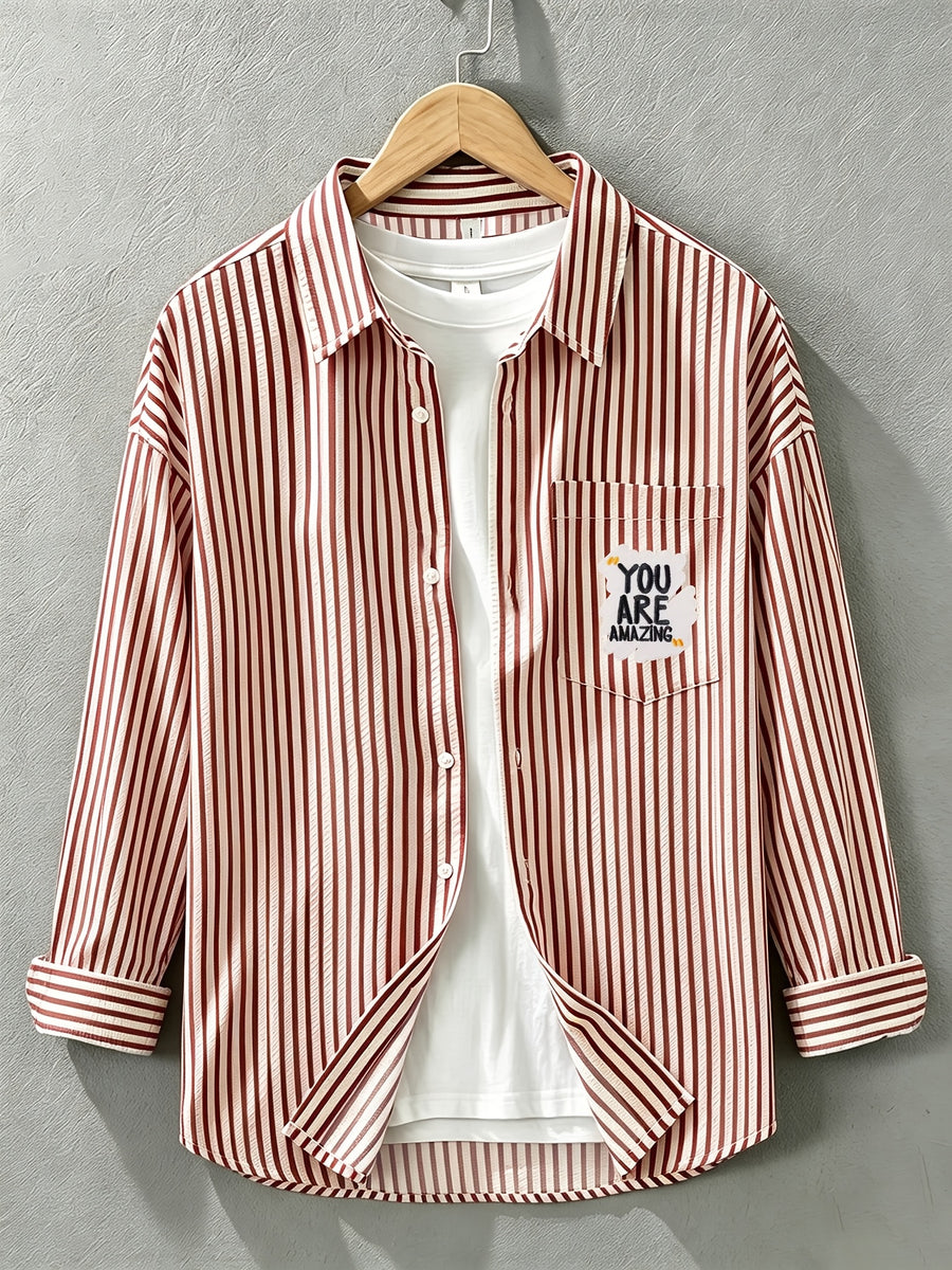 Spring/Autumn New Preppy Cool Fashion Niche Letter Print Long Sleeve Thin Relaxed Casual Shirt - Red 02ver