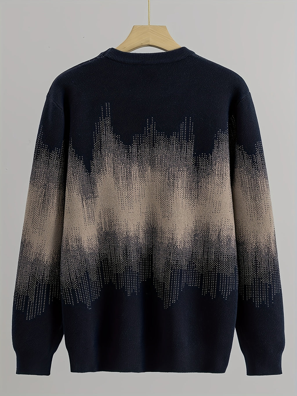 Men's  Gradient Jacquard Sweater, Autumn/Winter Versatile Casual Knit Pullover - Navy Color