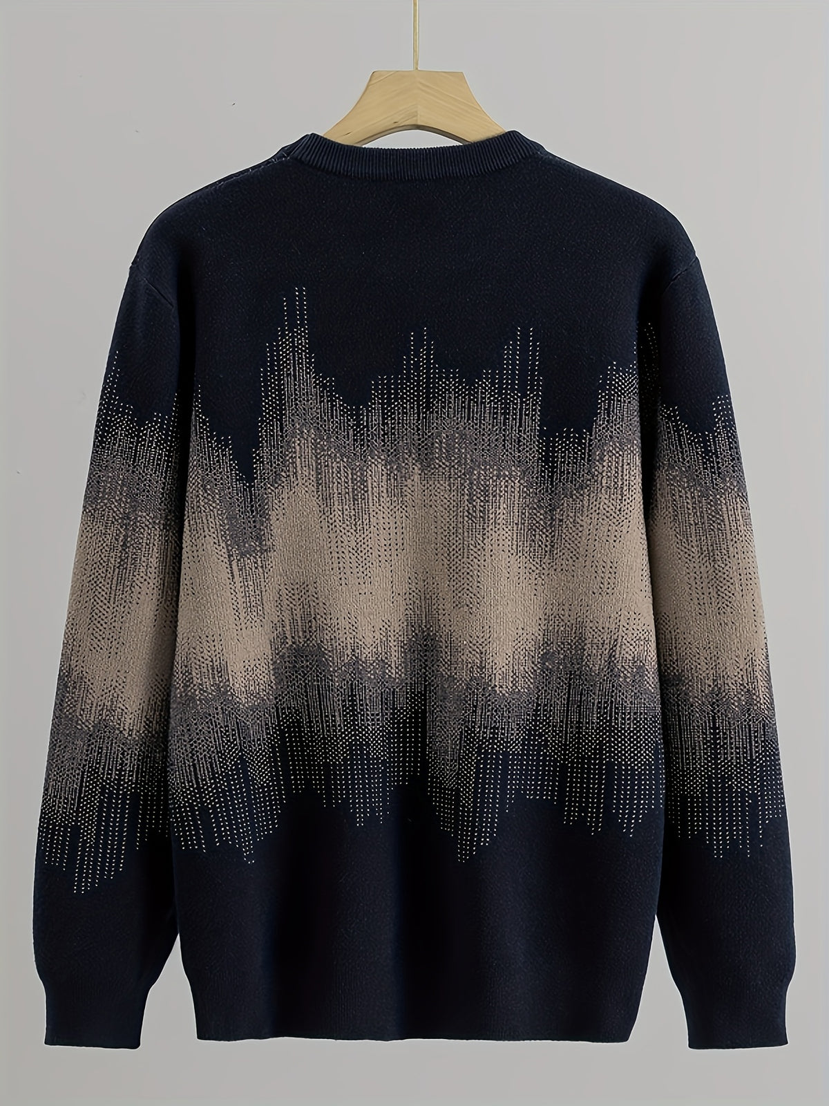 Men's  Gradient Jacquard Sweater, Autumn/Winter Versatile Casual Knit Pullover - Navy Color