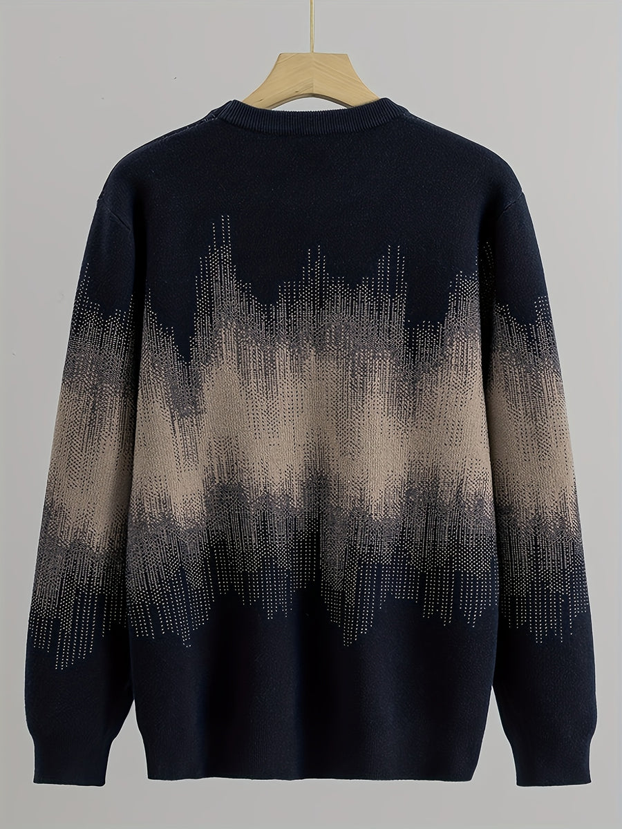 Men's Gradient Jacquard Sweater, Autumn/Winter Versatile Casual Knit Pullover - Navy Color
