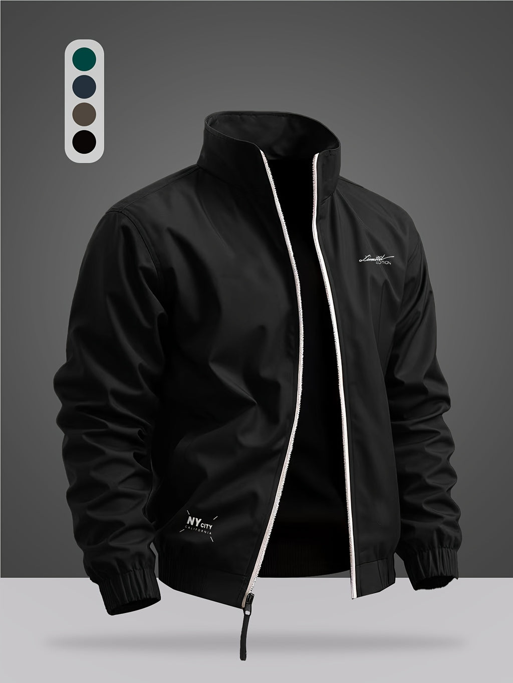 Men's Jacket, New Versatile Casual Jacket Top with Letter Print, Loose Fit, JK2605653 - Black