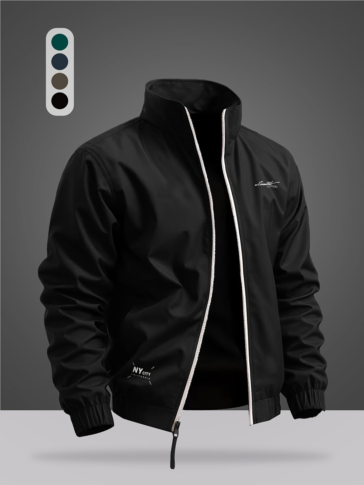 Men's Jacket, New Versatile Casual Jacket Top with Letter Print, Loose Fit, JK2605653 - Black