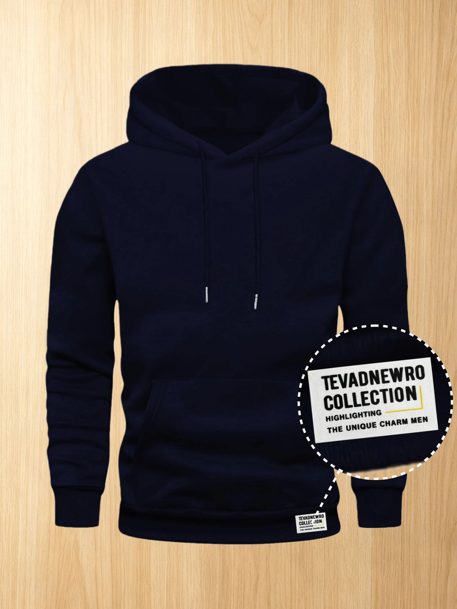 50%, 50%, Men'S Casual Pocket Ankle-Length Hooded Sweatshirt, Cuffs with Ribbed Bottom, Men'S Warm Fleece-Lined Sweatshirt for Global All-Season Base Layer - Navy Blue 4