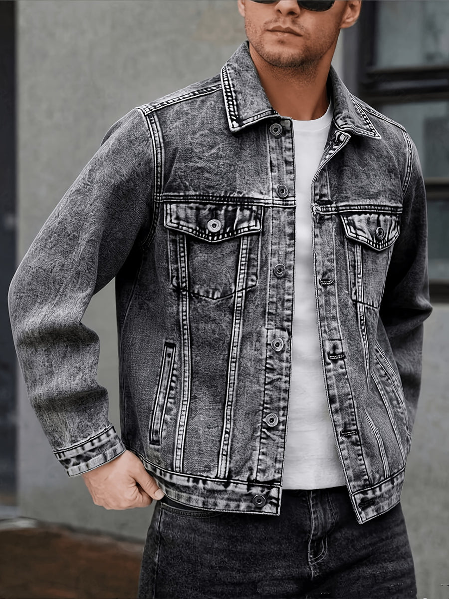 New Arrival: Snowflake Washed Trendy Denim Jacket - Dark Gray