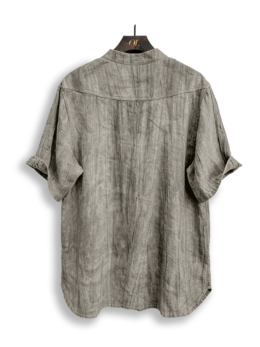 Men'S Summer Casual Henley Shirt, Preppy Style Thin Stand-Up Collar Short Sleeve T-Shirt, Retro Crinkle Ramie Pullover Men'S Top - Linen