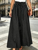 Summer Elegant Chic Romantic Women'S Printed Ruffled Waistband Wide-Leg Casual Loose Vacation Trousers with Fake Drawstring Casual Style - Mixed colors