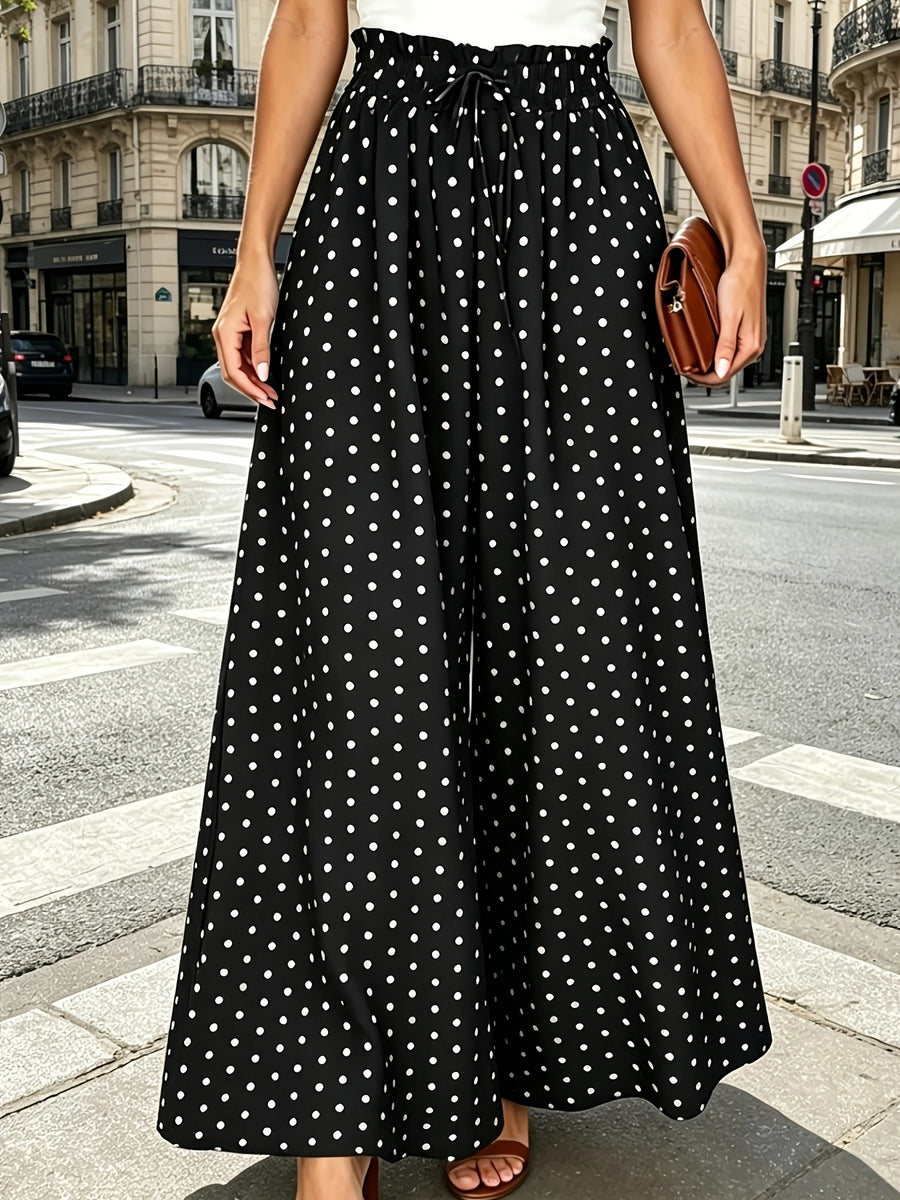 Summer Elegant Chic Romantic Women'S Printed Ruffled Waistband Wide-Leg Casual Loose Vacation Trousers with Fake Drawstring Casual Style - Mixed colors