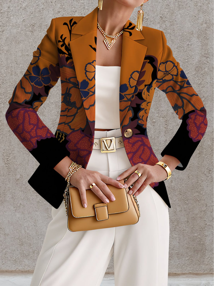 Fall Fashion for Women, Outdoor Adventures, Unique Apparel, Intricate Designs, Ladies' Blouses, Botanical Checkered Stripes with Geometric Prints, Elegant Women'S Blazer Jackets - Mixed colors