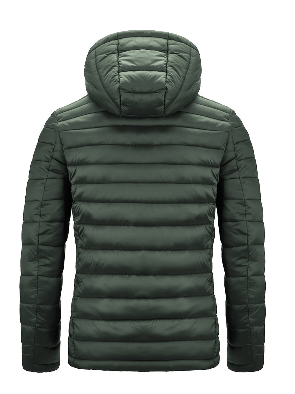 Men's Winter Padded Coat, Hooded Padded Top, Warm Quilted Jacket with Colorful Zipper Pockets - fern green