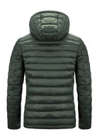 Men's Winter Padded Coat, Hooded Padded Top, Warm Quilted Jacket with Colorful Zipper Pockets - fern green