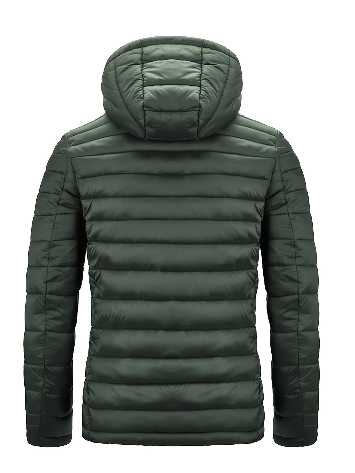 Men's Winter Padded Coat, Hooded Padded Top, Warm Quilted Jacket with Colorful Zipper Pockets - fern green