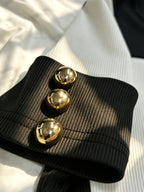 Color-block Striped Sweater, Slim Fit, V-neck, Versatile Daily Short Sleeve - Black And White Stripes