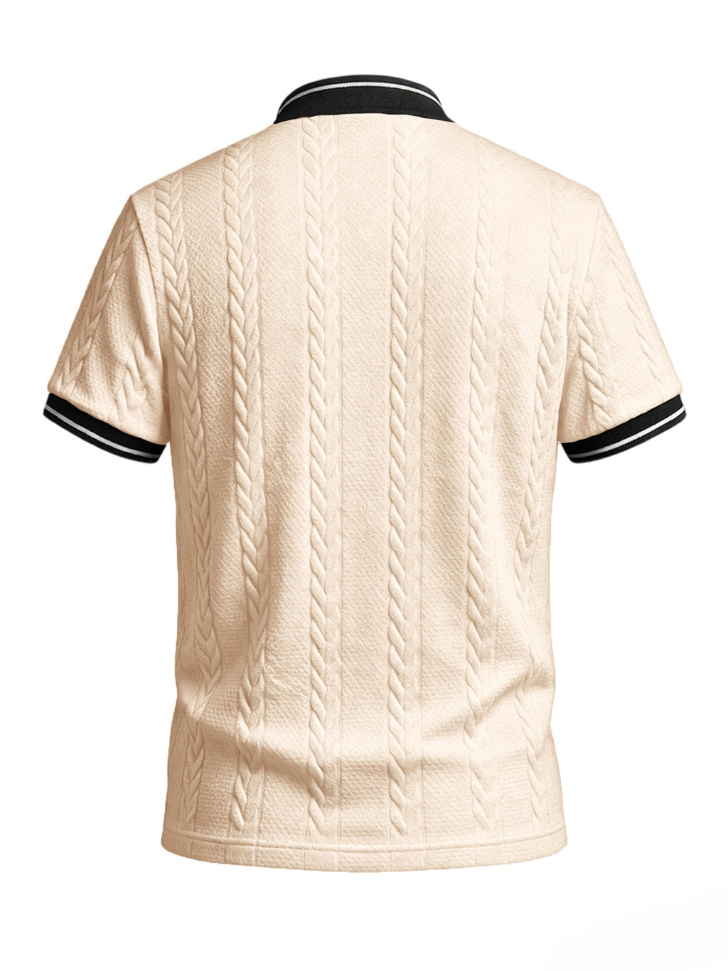 Men's Color-Block Baseball Collar Half-Zip Short-Sleeve T-Shirt, Three-Dimensional Cable Knit Texture Short Sleeve, New Summer Trendy Casual Half-Sleeve Jacquard Polo Shirt, Versatile Men's Top, Baseball Collar + Contrast Ribbed Cuffs for a Simple - Khaki