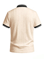 Men's Color-Block Baseball Collar Half-Zip Short-Sleeve T-Shirt, Three-Dimensional Cable Knit Texture Short Sleeve, New Summer Trendy Casual Half-Sleeve Jacquard Polo Shirt, Versatile Men's Top, Baseball Collar + Contrast Ribbed Cuffs for a Simple - Khaki