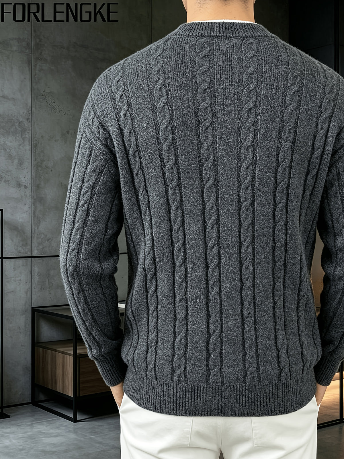 FORLENGKE Autumn and Winter Men's Henry Collar Cable Knit Sweater with a Vintage 3D Twist Texture, Half-High Neck Long Sleeve Pullover, Exquisite Half-Button Design, Perfect for Casual Layering or Wearing Alone for Everyday Outings or Dates - Grey
