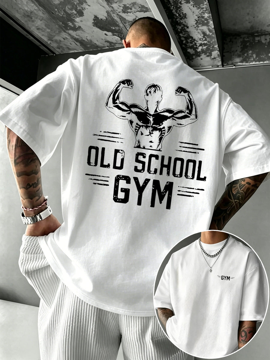 Men'S 100% T-Shirt Retro Fitness Muscle Pattern Comfortable Breathable Summer Casual Athletic Top - White