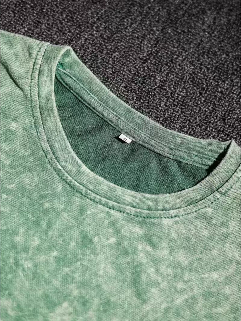 Summer Autumn Fashion Distressed Washed Short Sleeve Shorts with Drawstring Casual Women'S Set, Comfortable for Hot Weather, Classic Silhouette, Relaxed Fit, Casual Home And Outing Two-Piece Set - Green
