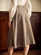 Vintage Elegant Women's A-Line Skirt, Loose Brown with Pockets, Double-Breasted, Casual Office Holiday Puff Skirt, Autumn Women's Clothing, Business Casual, Winter Women's Clothing, Autumn Skirt, Office Attire, Women's Autumn/Winter Wear, Country - Khaki