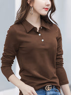 Women'S Easy Outfit Collared Top Polo Shirt - Coffee Brown