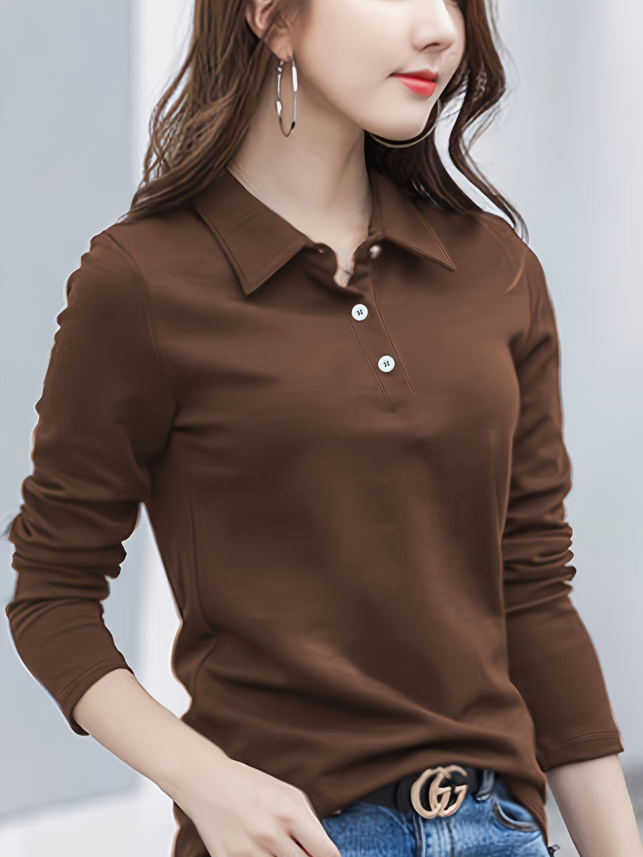Women'S Easy Outfit Collared Top Polo Shirt - Coffee Brown