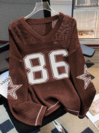 Plus Size - Plus Size - Plus Size Sweater Women'S Oversized Number Print Sweatshirt, Casual Loose Fit Elegant Shirt, Summer Couple Style for Daily Wear, Casual Outing, Beach Vacation - Coffee Color