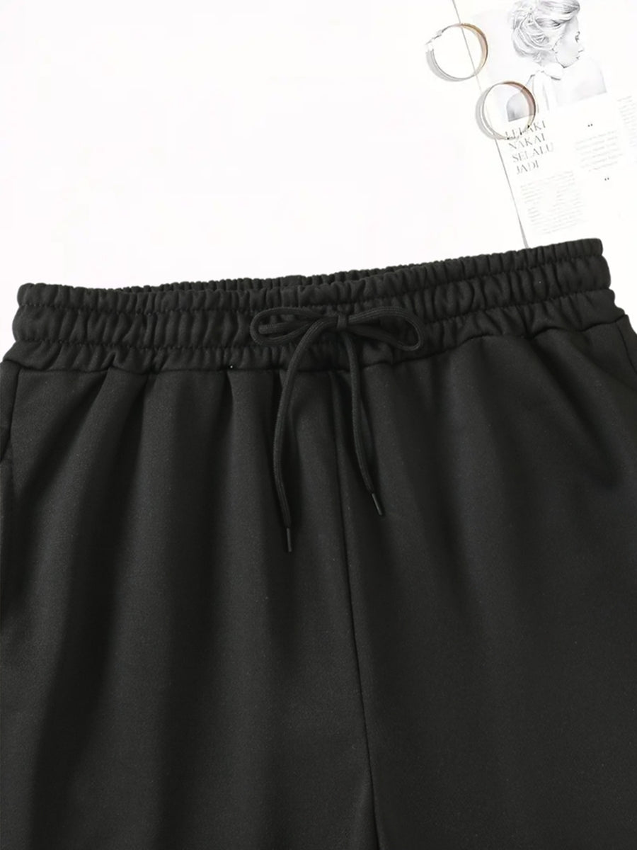3pcs Set of Women's Cartoon Cat Print Shorts, Casual Drawstring Shorts - Black+gray+pink