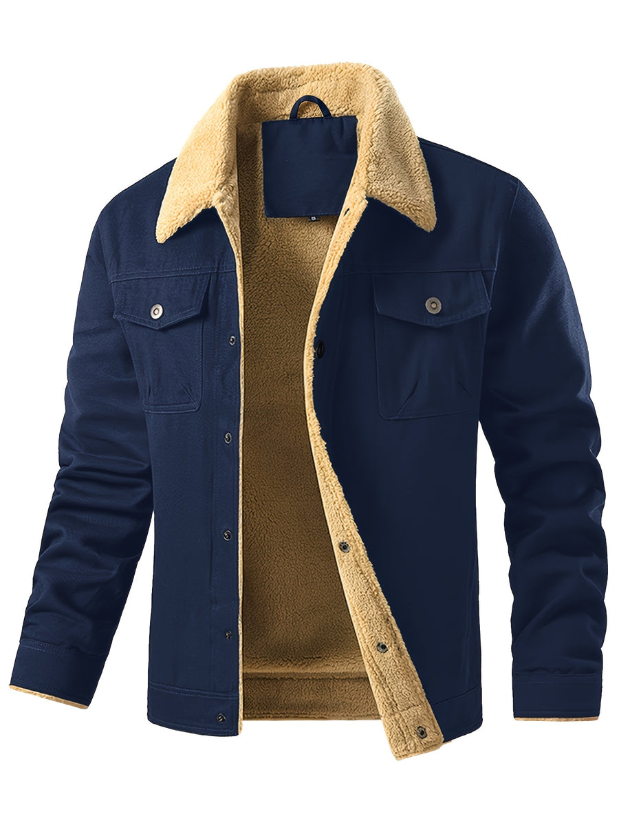 Men'S Solid Color Commuter Outdoor Fleece Jacket - Navy Color
