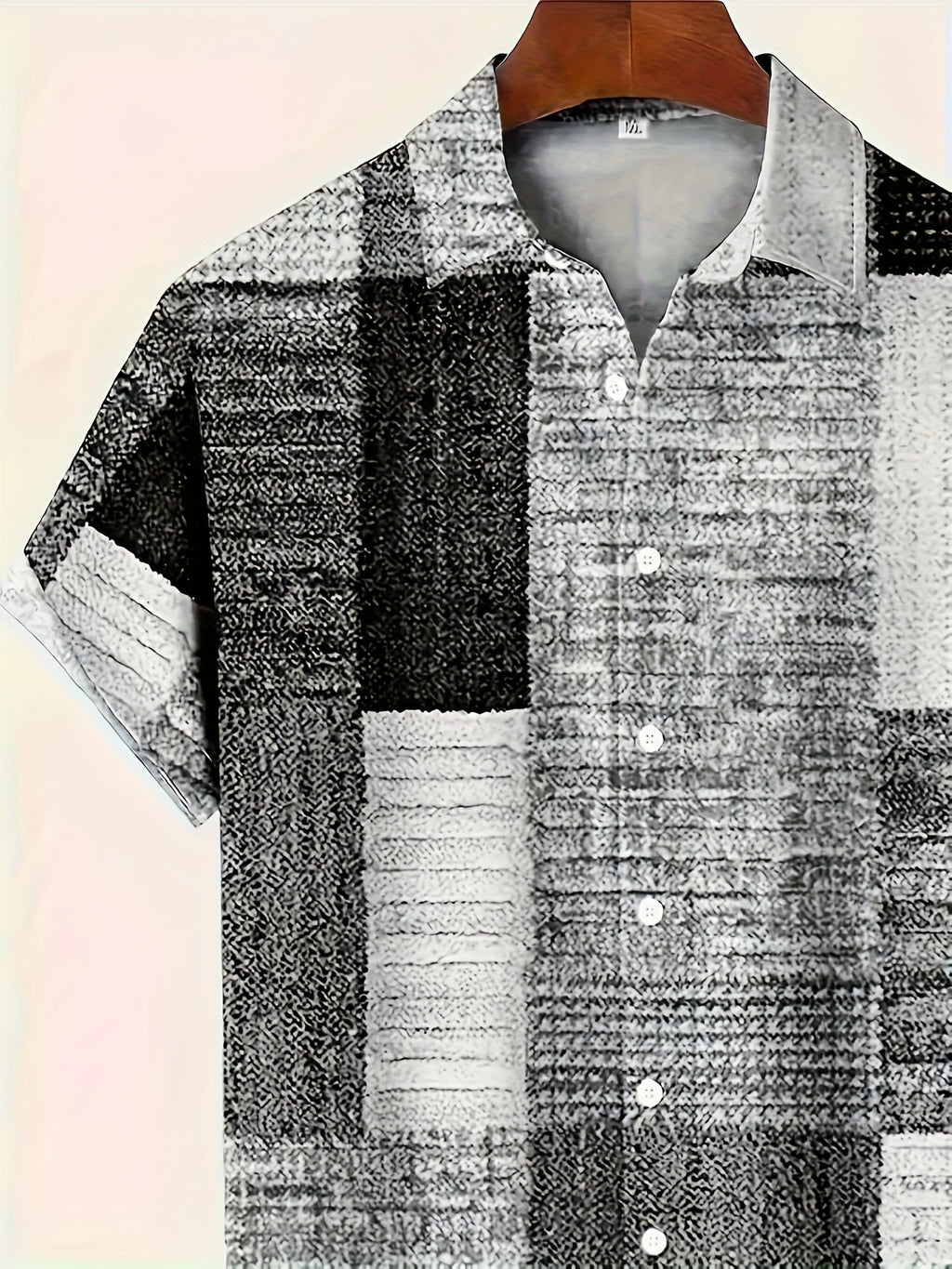 Men'S Vintage Geometric Pattern Short Sleeve Button Up Casual Shirt with Pocket, Fashion Top for Outdoor Activities Holiday As Gifts - Dark Gray