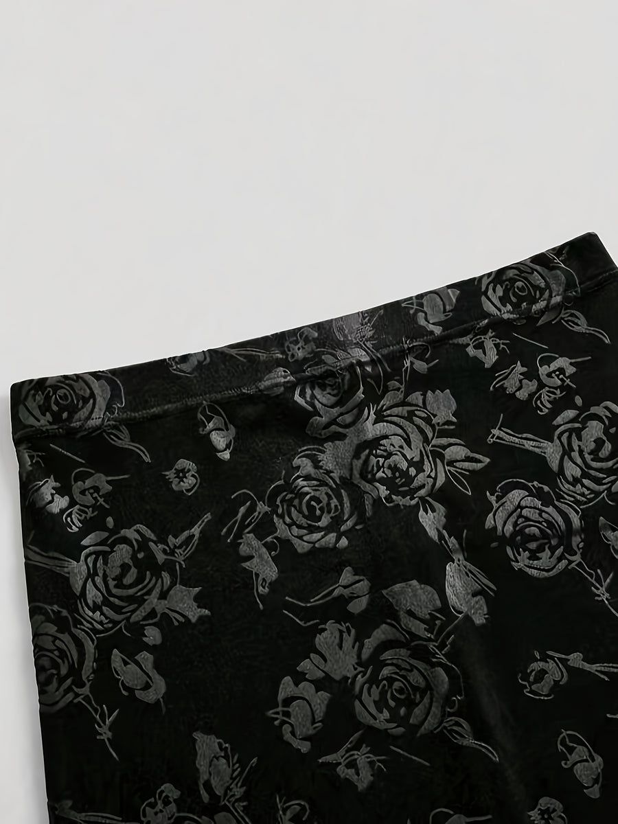 Elegant Velvet Three-Dimensional Rose Embossed Mermaid Skirt, Baita Fashion Dress - Black