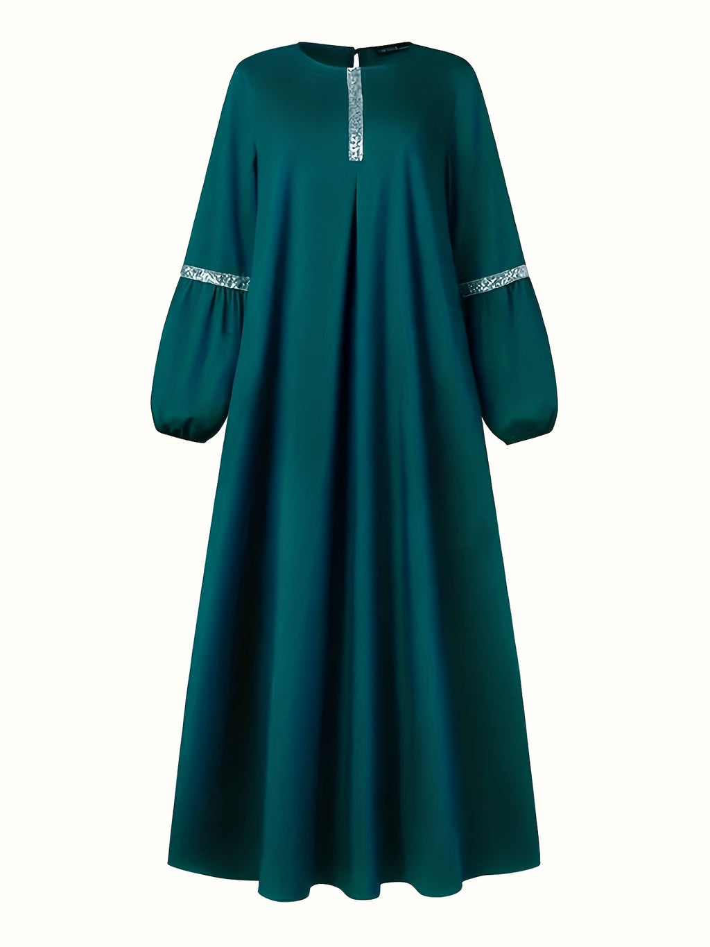 Middle Eastern Long Sequin Patchwork Dress Gown - Dark Green