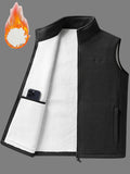 Men's Autumn Winter Casual Fleece-Lined Vest, Thickened Faux Blend Fleece Stand Collar Cardigan Vest for Outdoor and Home Wear, Warm Sleeveless Jacket Vest - Black