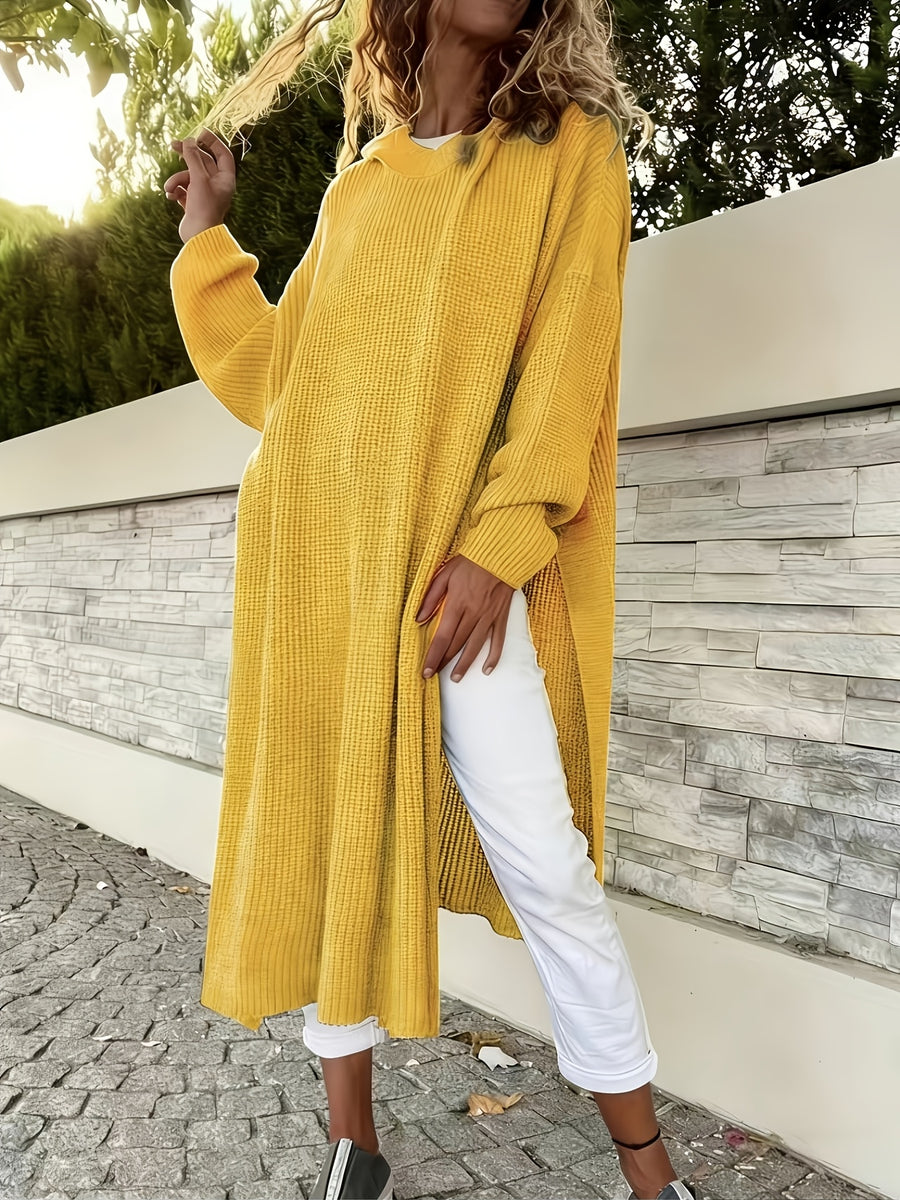 Plus Size, Targeted Development of Fashion Split Mid-length Dresses, Long-sleeved Hooded Dresses, Casual Dropped Shoulder Styles, and New Autumn-winter Long-sleeved Open-front Dresses - Golden