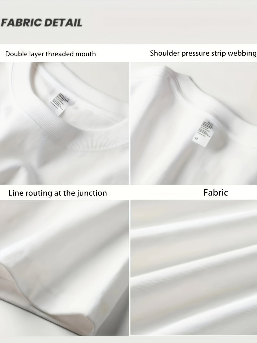 American-Style Trendy Short-Sleeved T-Shirt for Men, Summer Wear, Fashionable, Loose Fit, Trendy, Cool, Korean Style, Casual, Versatile, Round Neck, Printed Pattern, Short-Sleeved Top, Sweat-Absorbent, Breathable Sports Shirt - White