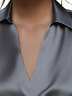 Women'S Elegant Shimmering V-Neck Long Sleeve Shirt - Grey