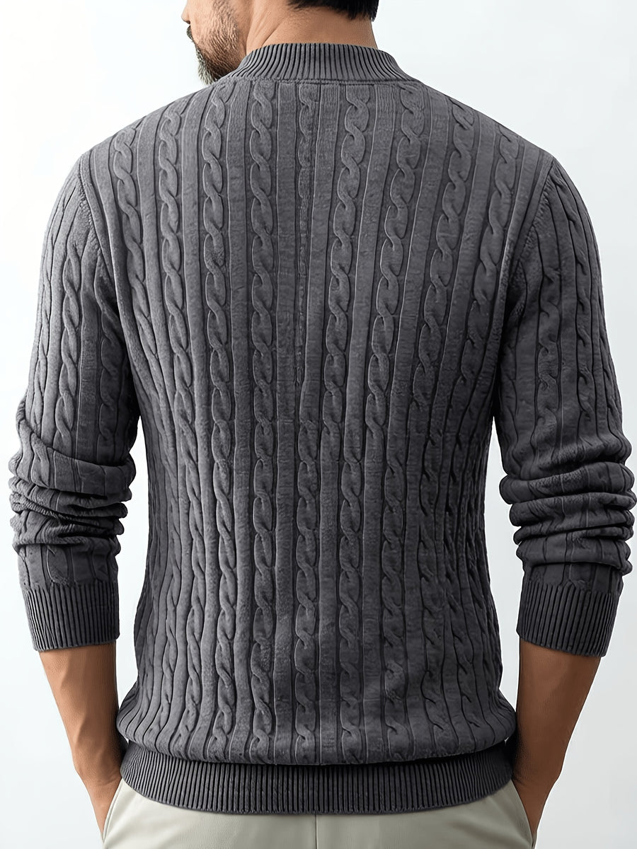Men's Relaxed-fit Spring and Autumn Style with a Chic Half-zipper Design for a Casual, Laid-back Look. The Exquisite Cable-knit Texture Adds a Vintage Touch, While the Solid Color Offers a Calm and Sophisticated Vibe, Perfect for Creating a Casual - Light Grey