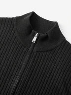 2026 Spring/Fall New Men'S Knitted Rib-Striped Zip-Up Cardigan | Stand Collar, Medium Stretch Fabric, Long Sleeve, Casual And Versatile Fit Minimalist Layering - Black Gray