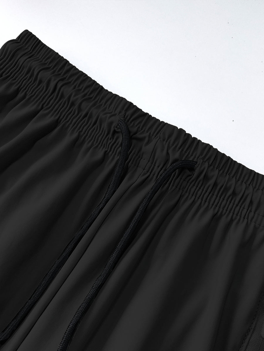 Plus Size, Women's Lightweight, High-stretch, Slim-fit Trousers with an Elastic Waistband and Adjustable Drawstring, Featuring a Zippered Storage Pocket—breathable Pants, Suitable for Outdoor S,, and Daily Leisure, Ideal for Spring - Black