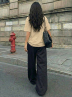 NEW YORK" and Number 23 Print Casual Streetwear Crew Neck Short Sleeve Top and Loose Drawstring Long Pants 2pcs Set, Women's Jersey Sporty Style Outfit, Suitable for Summer Street Style Hot - Apricot+Black