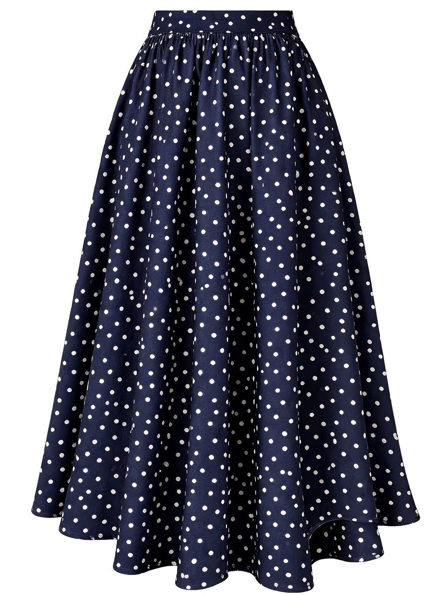 Front Tie Polka Dot Print Skirt, Elastic Waist with Bow Knot Versatile Commuter Style Casual Wear - Mixed colors